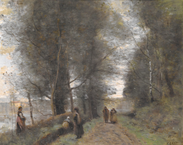 Ville d'Avray, Woodland Path Bordering the Pond, 1872. Creator: Jean-Baptiste-Camille Corot.