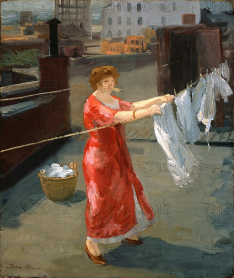 Red Kimono on the Roof, 1912. Creator: John Sloan.