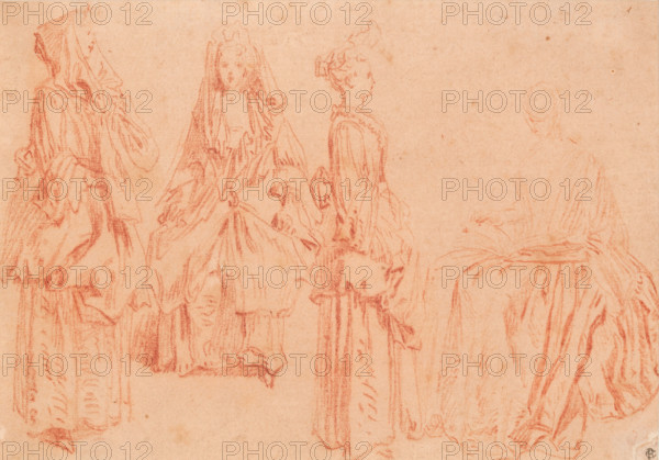 Four Ladies, about 1710. Creator: Jean-Antoine Watteau.