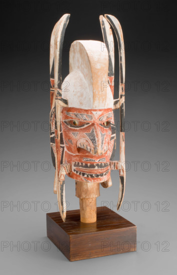 Human head on post for Malaggan funerary rituals, 1880-1920. Creator: Unknown.