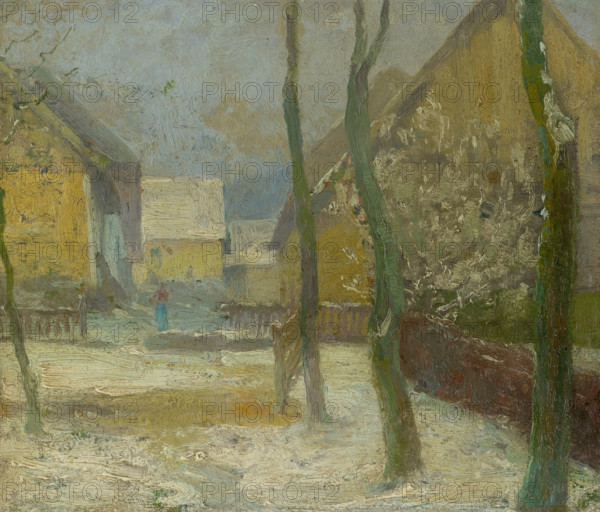 Artist's Courtyard in Slanec in Winter, around 1907. Creator: Ludovit Cordak.