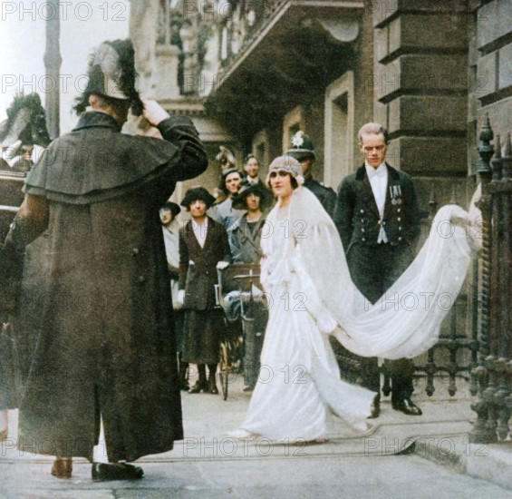 Lady Elizabeth Bowes-Lyon on her way to be married at Westminster Abbey, 26 April 1923, (1937). Creator: Unknown.