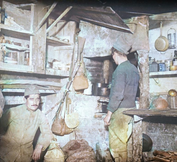 French soldiers in captured German officers' kitchen, c1914-c1918. Creator: Unknown.