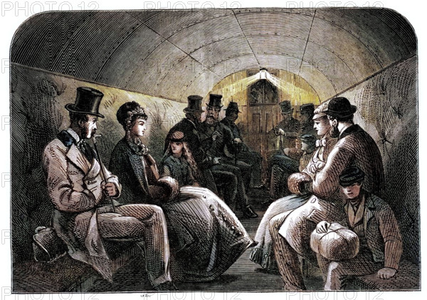 The Thames Subway at Tower-Hill: interior of carriage, 1870. Creator: Unknown.