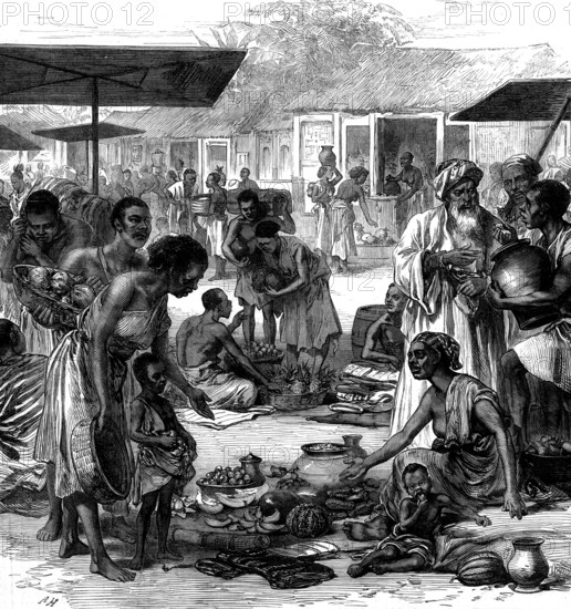 The Ashantee War: the market-place at Coomassie, 1873. Creator: Unknown.