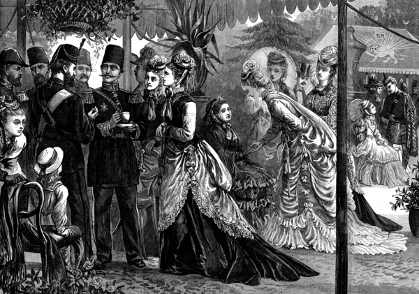 Visit of the Shah: garden party at Chiswick, given by the Prince and Princess of Wales, 1873. Creator: Unknown.