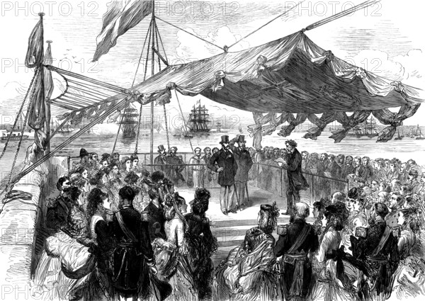 The Prince of Wales on the breakwater at Holyhead, opening the new harbour of refuge, 1873. Creator: Unknown.