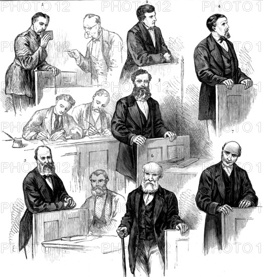 Trial of the Tichborne Claimant: witnesses for the defence, 1873. Creator: Unknown.