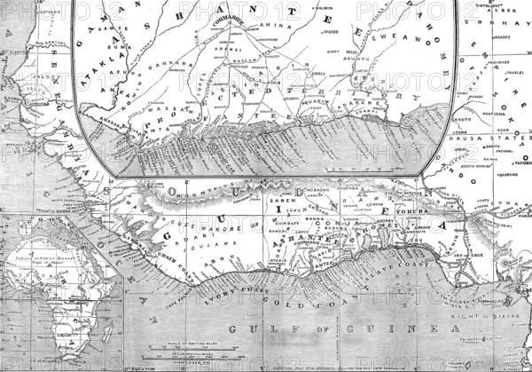 Maps of Africa, Upper Guinea, and the Gold Coast, showing the site of the Ashantee War, 1873. Creator: H. Crane.