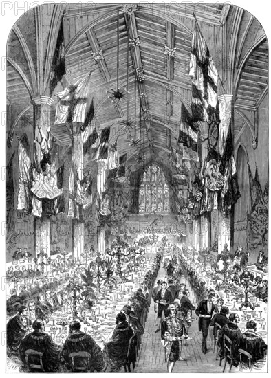 Dinner of the Lord Mayors and Mayors in the Guildhall at York, 1873. Creator: Unknown.