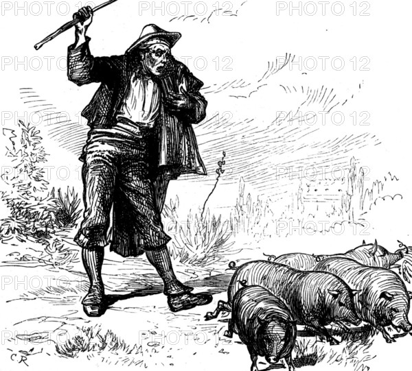 Sketches in Spain: a Spanish pig-driver, 1873. Creator: Unknown.