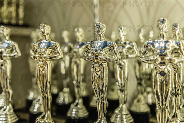 Singapore-26 SEP 2017:golden award trophy in a souvenir store