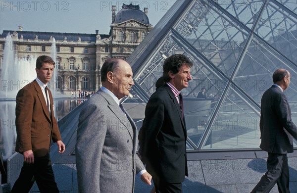 France Paris President Francois Mitterand at the opening of the Pyramid of the Louvre museum 29 March 1989, architect I. M. Pei.