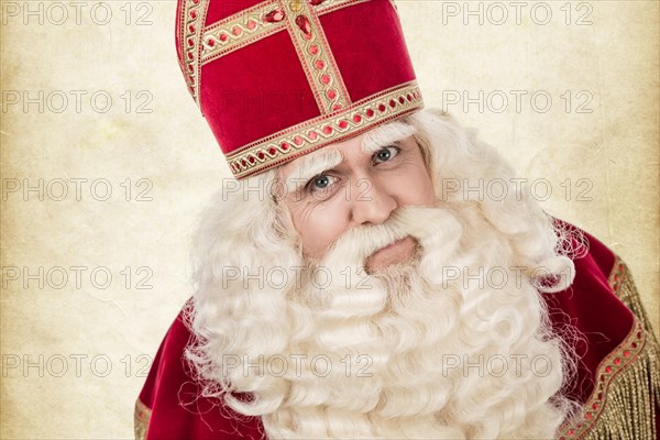 Portrait of Saint Nicholas. Isolated on a white background. Vintage editing