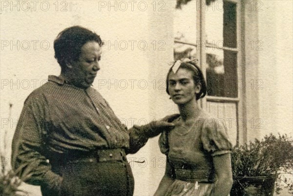 Vintage black and white photograph of Diego Rivera and Frida Kahlo taken in the early 1930's by Guillermo Kahlo (1871-1941)