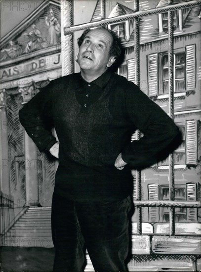 May 08, 1960 - Leo Ferre in two hour one man act: Leo Ferre, the famous Paris poet and song composers will hold a two hour one man act reciting poems and singing 31 songs at Vieux Colombier Theatre next Wednesday. The last time a one man act of such a long duration was performed by Maurice Chevalier at Champs Elysees Theatre and later by Yves Montand at the Etoile Theatre. Photo shows Leo Farre during rehearsal today.