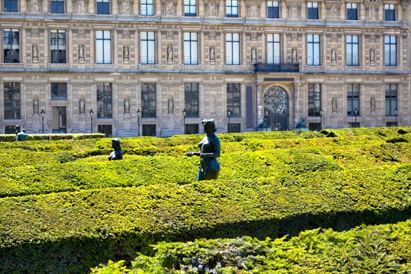 Expansive, 17th-century formal garden dotted with statues, including 18 bronzes by Maillol at Jardin Des Tuileries in Paris