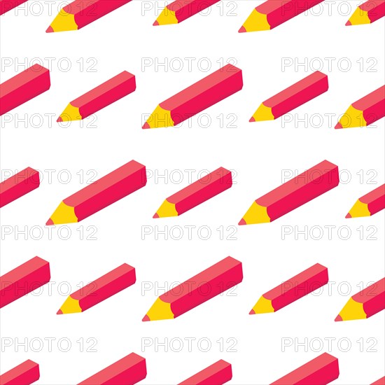 Seamlees pattern with Isometric 3d school supplies  pen. Vector Back to school background with stationery. Office accessories.