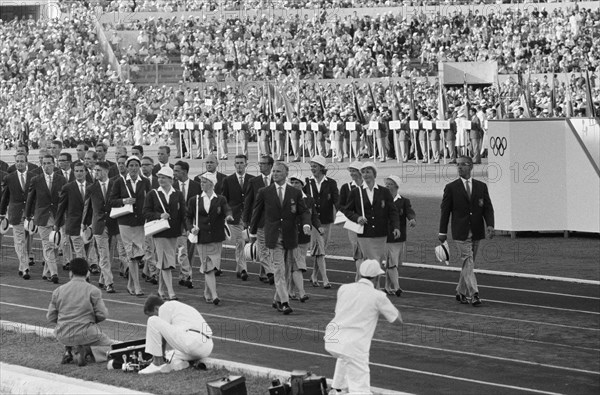 Olympic Games at Rome. Opening. Dutch participants, August 25, 1960, athletes, opening., The Netherlands, 20th century press agency photo, news to remember, documentary, historic photography 1945-1990, visual stories, human history of the Twentieth Century, capturing moments in time