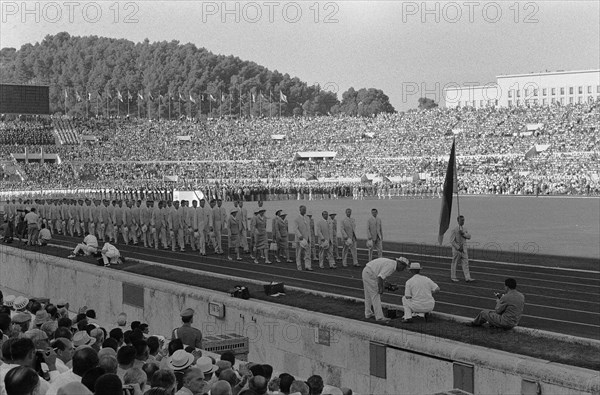 Olympic Games at Rome. Opening. Entry of the athletes into the Olympic Stadium. The joint German team, August 25, 1960, athletes, openings, The Netherlands, 20th century press agency photo, news to remember, documentary, historic photography 1945-1990, visual stories, human history of the Twentieth Century, capturing moments in time