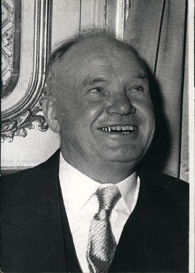 Nov. 11, 1959 - Thoee~~~~proves De Gaull's ''Self Determination' Algerian Pol~~~~: Mau~~~~~, The French communist leader, in a statement mad~~~~ congress of the central committee, expressed his app~~~~ De Gaulle's Algerian self determination policy. the ~~ hanging of attitude is clearly related to k's sta~~~~ approving De Gaulle's policy. Photo shows ~~~~ The rare latest pictures of maurice thorez taken during reception at the Soviet Embassy on the occasion of ~~~ober revolution.