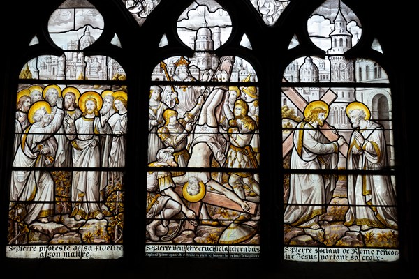 Stained glass window depicting the death of Christ,  Beaune cathedral, France.