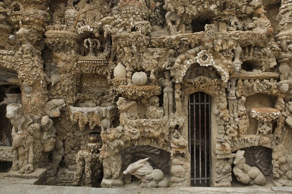 Detail of the east facade of the Ideal Palace (Le Palais idéal) designed by French postman Ferdinand Cheval and build from 1876 to 1912 in Hauterives, France. ATTENTION: This image is a part of a photo essay of 36 photos featuring the Ideal Palace (Le Palais idéal).