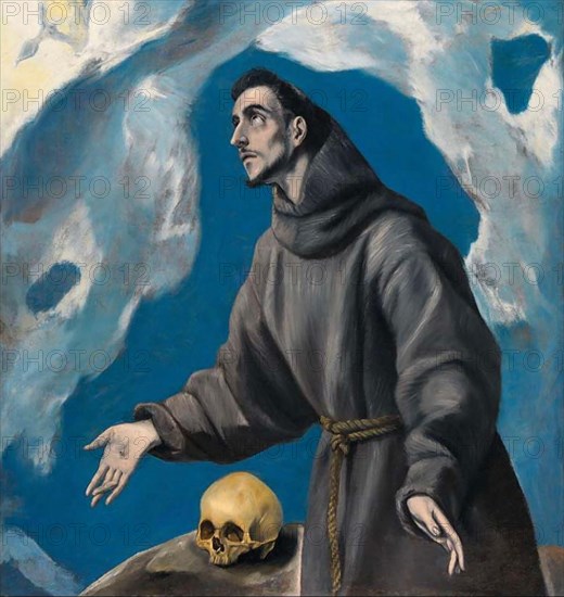 SAINT FRANCIS OF ASSISI receiving the stigmata in a painting by El Greco about 1590