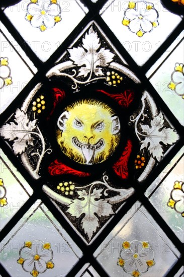 Medieval stained glass, Gloucester Cathedral, Gloucestershire, England, UK