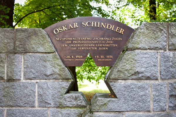 Detail of monument to Oskar Schindler over the road vis-a-vis of his birthplace in his native town.