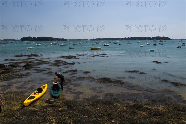 Seakayaks. Larmor Baden, Bay of Morbihan, Brittany, France, Europe.