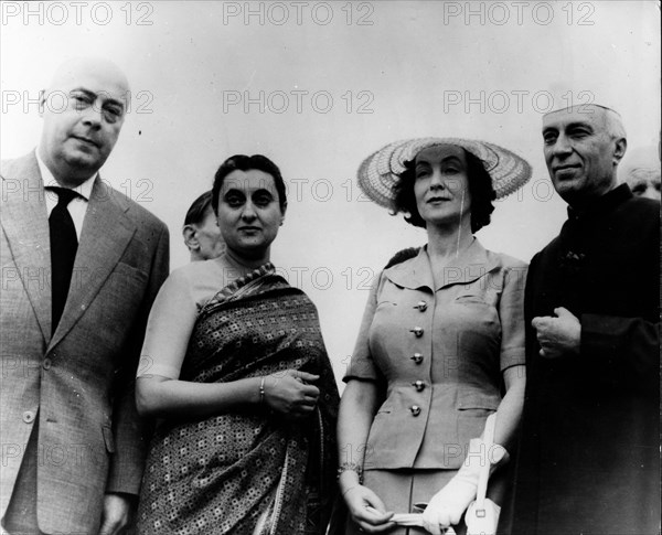 Indira Gandhi with Jozef Cryankiewicz and her father Jawaharlal Nehru