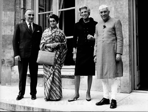 Jawaharlal and Indira Gandhi visit Georges Pompidou in Paris