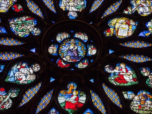 Detail from the Rose Window at the Rear of Sainte Chapelle. The center of the rose window at the back of Stainte Chapelle.