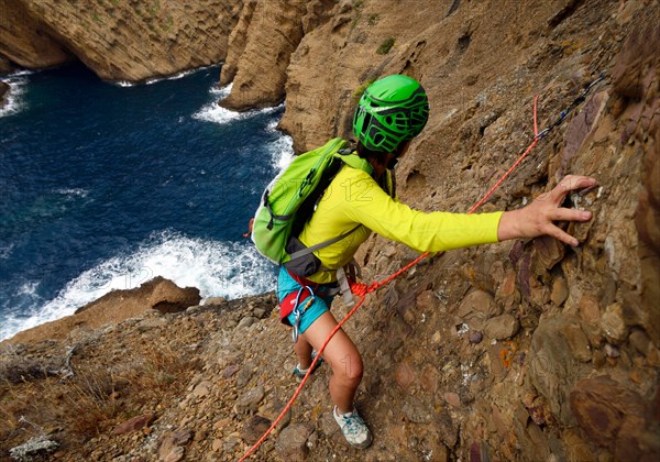 climbing at coastal rock Bec de l'Aigle, avdenture tour, France, Provence, Calanques National Park, La Ciotat