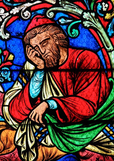 Stained Glass of Jesse, described in the Bible as the father of David, who became the king of the Israelites, in Notre Dame Cathedral of Paris, France