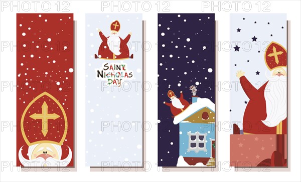 Vertical banner for the day of saint nicholas. Sinterklaas. Winter Christian holiday for children. St Nicholas