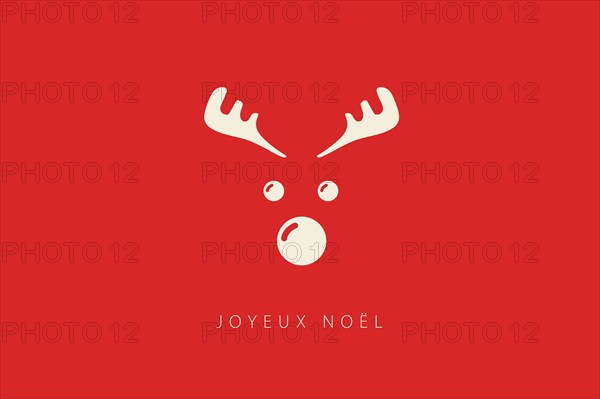 Merry Christmas lettering  in French (Joyeux Noël) with reindeer. Christmas card concept