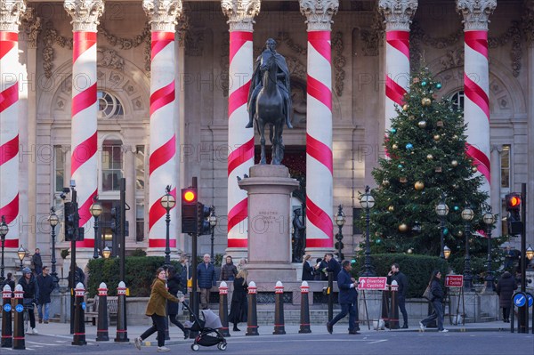 The columns of Royal Exchange are dressed for Christmas, at Bank in the City of London, the capital's financial district, on 20th November 2024, in London, England.