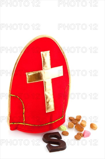 Mitre with cross from Sinterklaas with traditional candy