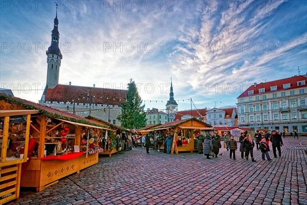 TALLINN, ESTONIA - DECEMBER 28, 2011: Christmas market at city hall square in Tallinn