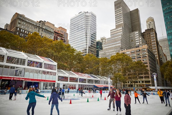 New York City Midtown Manhattan Ice rink in privately managed public park  Bryant Park