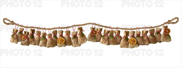 advent calendar bags christmas isolated rope gift