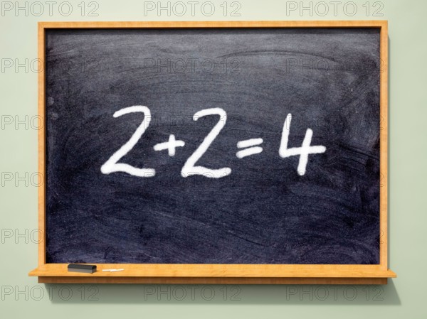 2+2=4 sum written on a School blackboard