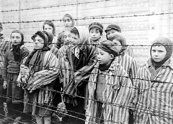 Second World War documentary. Child survivors of the Auschwitz concentration camp soon after its liberation by Soviet forces in January 1945