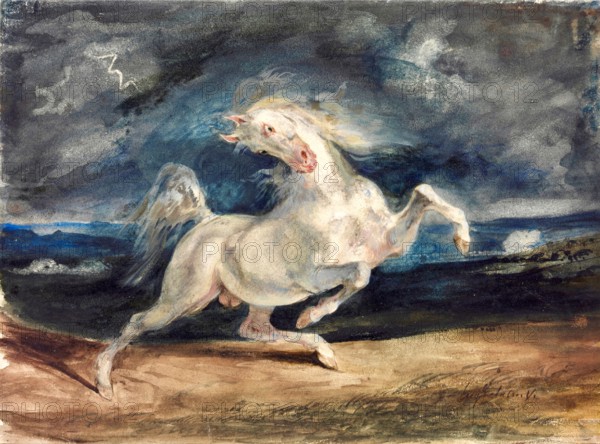 Eugene Delacroix - Horse Frightened by Lightning - Painted between 1824 - 1829