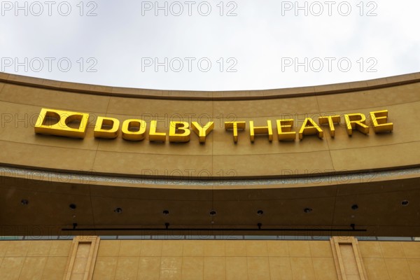 Sign of the Dolby Theatre on Hollywood Blvd. in Los Angeles, California