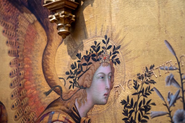 Detail of the Angel Gabriel from the Annunciation by Simone Martini & Lippo Memmi, altarpiece, 14th-century, Uffizi gallery