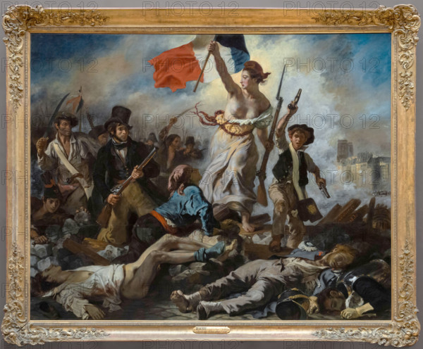 Paris, France - 06 14 2024: Le Louvre Museum. Liberty Leading the People Painted by Eugène Delacroix (after restoration)