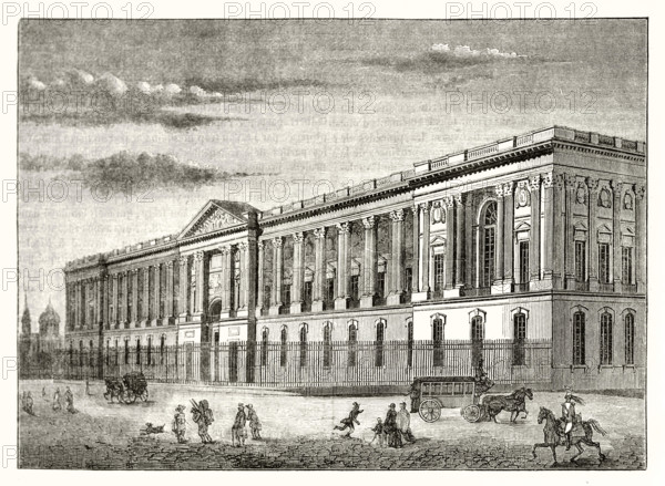 Old view of Claude Perrault's Colonnade, Louvre Place, Paris. By unidentified author, publ. on Magasin Pittoresque, Paris, 1847